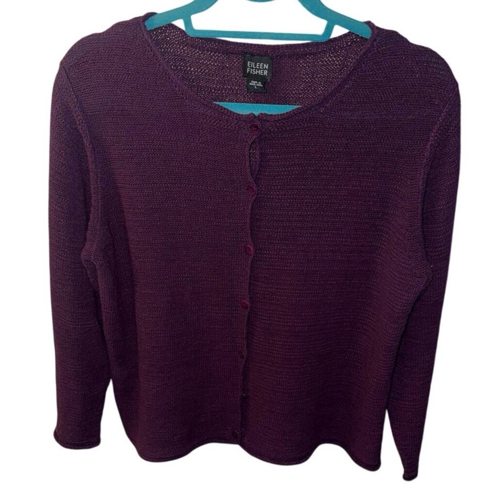 Women’s Eileen Fisher Purple Long Sleeve Button Up Cardigan Size L